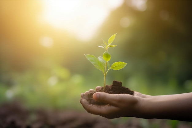 Nature croissance plante écologie soins feuille vert agriculture vie main IA générative