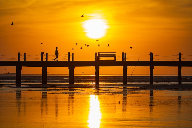 Photo la nature du beau pont sur la mer et suntset