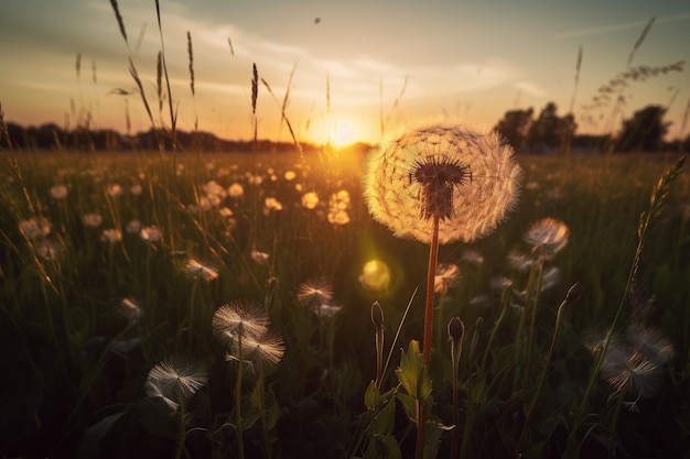 Nature du champ de pissenlit Générer Ai