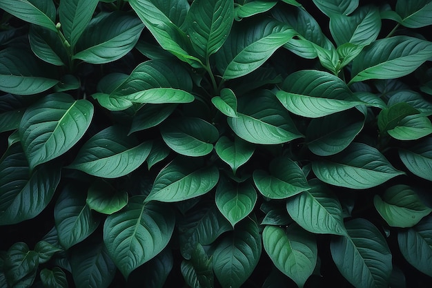 Nature de la feuille vert foncé dans le jardin Feuilles vertes naturelles plantes utilisant la page de couverture de fond environnement écologie ou fond d'écran de verdure