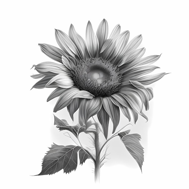 Nature Grace détaillé 8K noir et blanc Sunflower crayon croquis