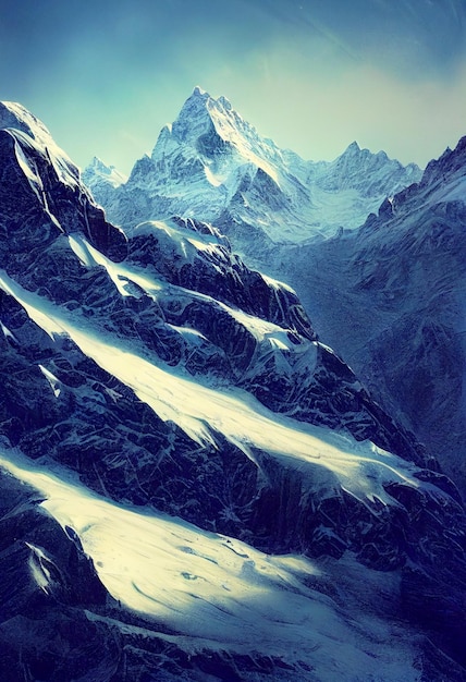 Photo nature avec de grandes montagnes illustrées en 3d