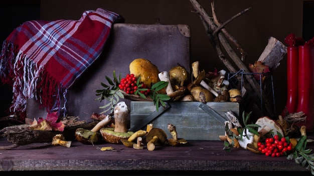 Nature morte d'automne aux champignons sauvages