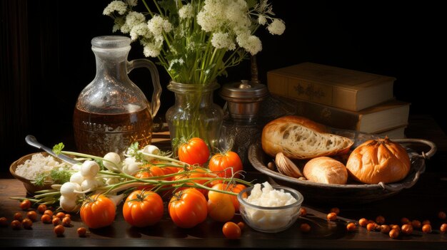 Nature morte d'automne et feuilles automnales sur fond de bois