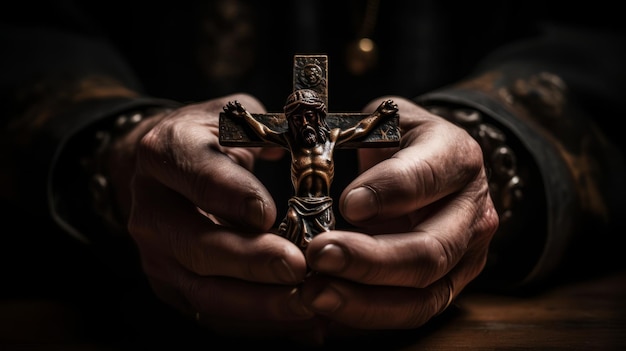 Photo nature morte de crucifix tenu à la main eid al adha la fête du sacrifice ia générative