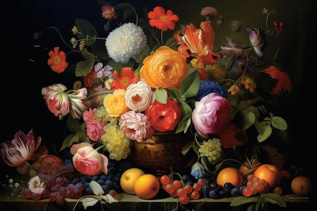 Une nature morte détaillée de l'art numérique de fleurs