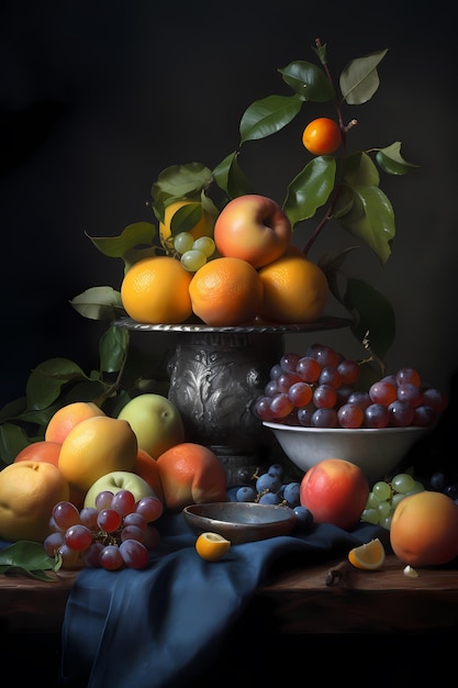 Une nature morte de fruits et un bol de fruits