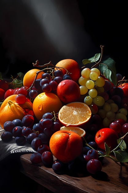 Une nature morte de fruits sur fond noir