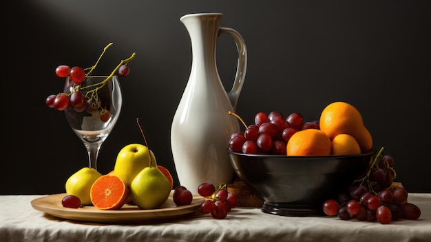 Photo nature morte avec des fruits frais sur un fond sombre focalisation sélective ia générative