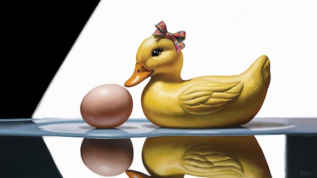 La nature morte jaune du canard de bain et de l'œuf