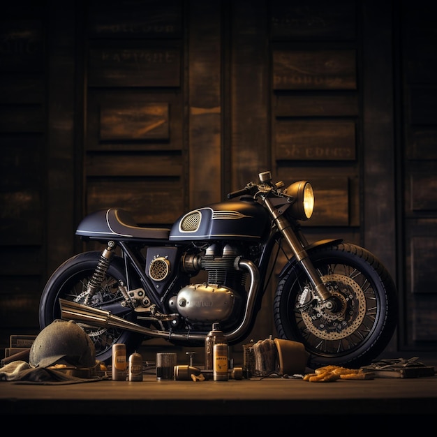 La nature morte d'une moto de style café-racer