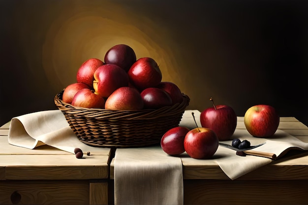 Une nature morte de pommes sur une table