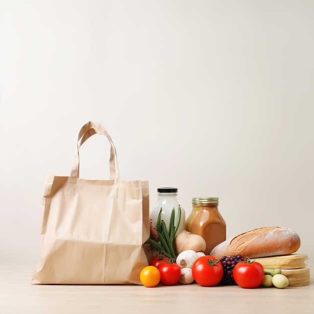 Nature morte d'un sac d'épicerie en papier brun et d'épicerie