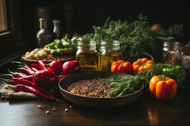 Nature morte vibrante avec des légumes colorés IA générative