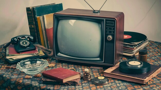 La nature morte avec une vieille télé rétro