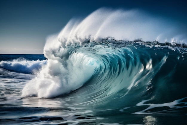 Nature océan bleu cool crash vague surf mer eau liquide IA générative