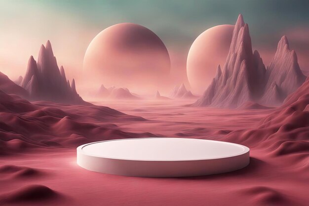 nature de paysage futuriste rose avec podium vide pour l'affichage du produit
