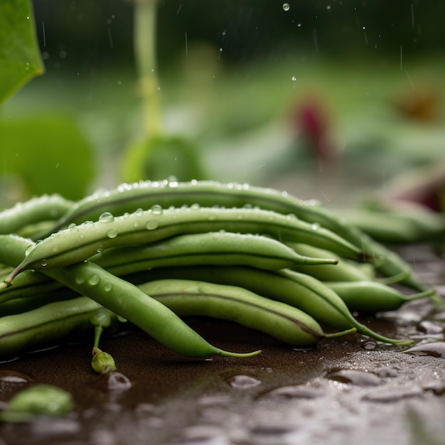 Nature's Bounty CloseUp de haricots longs fraîchement cueillis vibrants et pleins de saveur