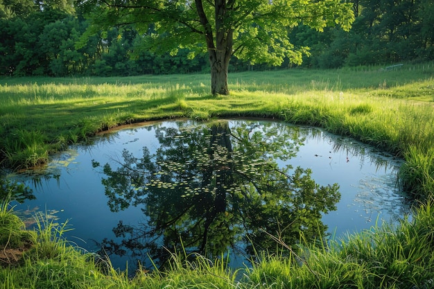 La nature se reflète dans un étang calme