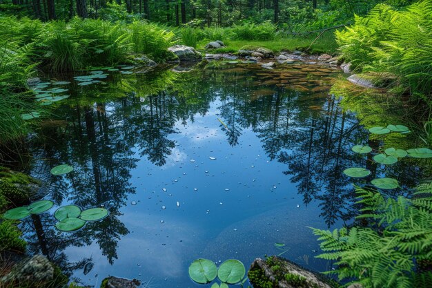 La nature se reflète dans un étang calme