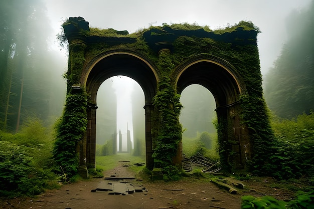 Photo la nature verte comprend des montagnes, d'anciennes forteresses, des arbres verts et des portes anciennes