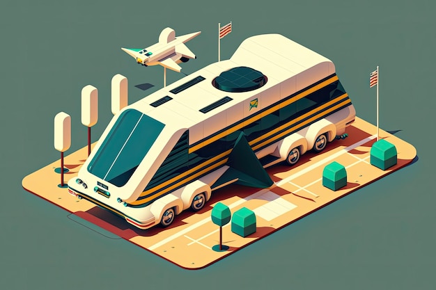 Photo navette isométrique sans pilote de style bus une ville avec des véhicules autonomes
