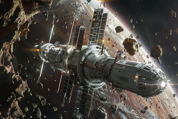 navette spatiale dans l'espace avec une planète en arrière-plan