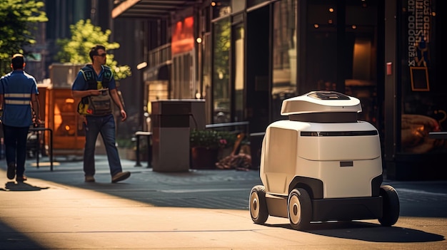 Navigant dans la jungle urbaine, un robot de livraison se déplace dans les gratte-ciel de New York.