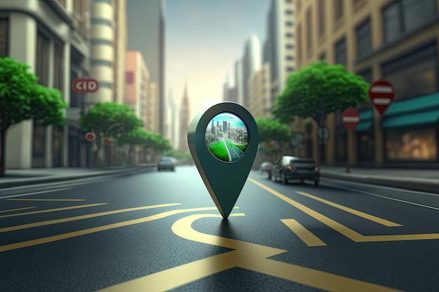 Navigateur d'icônes GPS sur le mobile supérieur sur la route en ville