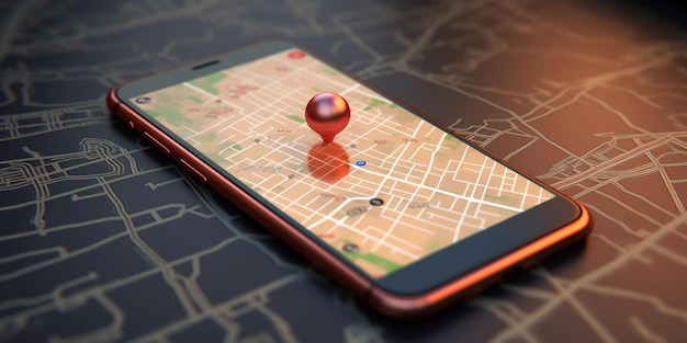 Navigation GPS sur l'écran du smartphone avec IA générée
