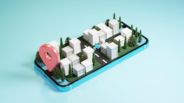 Navigation de livraison en ligne de rendu 3d sur l'illustration mobile du smartphone
