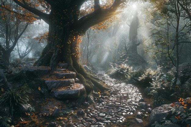 Photo naviguez sur les chemins sinueux des forêts enchantées génératives ai