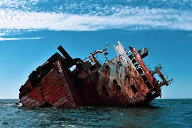 Photo un navire abandonné en mer contre le ciel