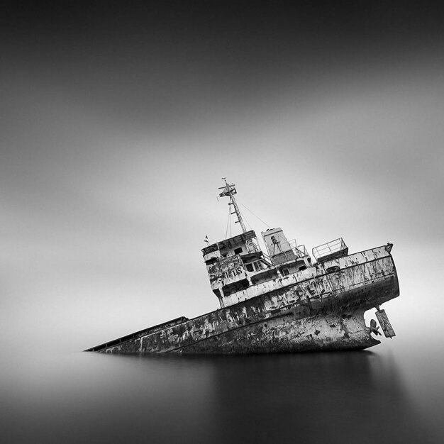 Photo un navire abandonné en mer contre le ciel