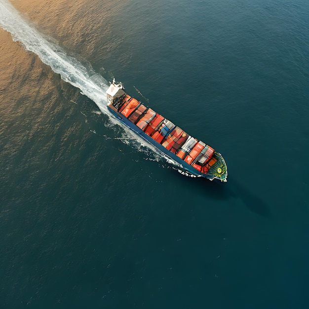 Photo un navire avec beaucoup de cargaison sur lui voyage à travers l'eau