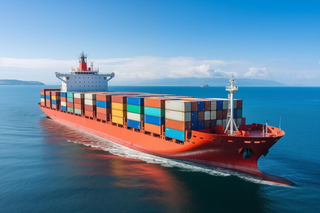 Navire-container maritime se déplaçant sur la mer