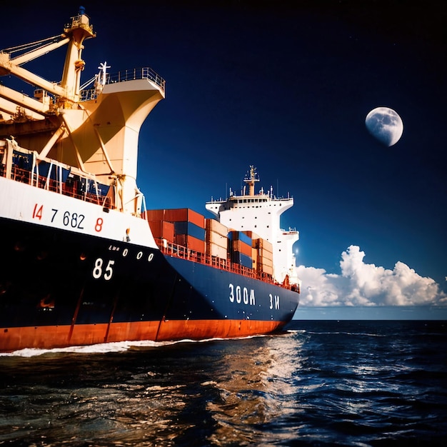 Photo navire de fret rempli de conteneurs transport maritime international et logistique des marchandises
