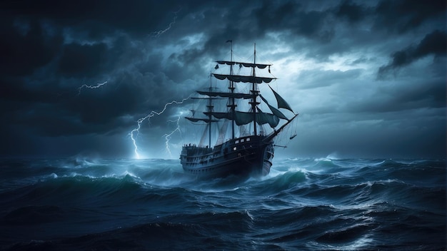 Le navire pirate dans la tempête