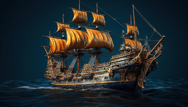 Photo un navire de pirates en noir et en or