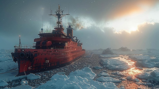 Navire rouge sur le bloc de glace en Antarctique