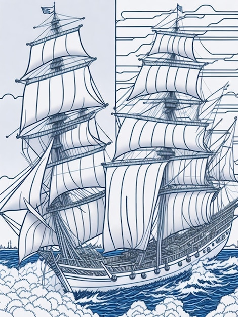 Navires coloriage clipart couleur blanche ai généré