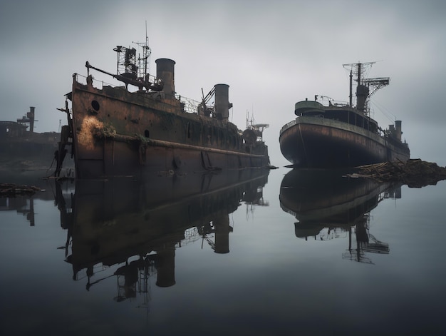 Navires de guerre coulés de la flotte fantôme dans le port