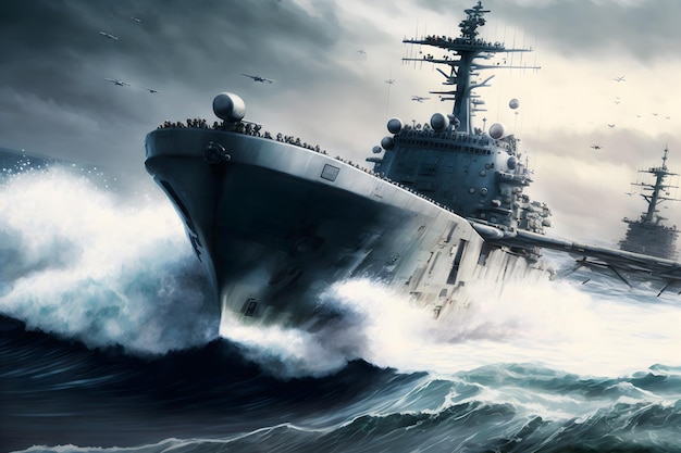 Navires de guerre Croiseur lance-missiles Protection des frontières maritimes de l'État Art généré par le réseau de neurones