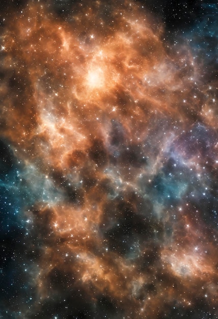 Nébuleuse colorée atmosphérique et étoiles brillantes dans l'espace lointain.