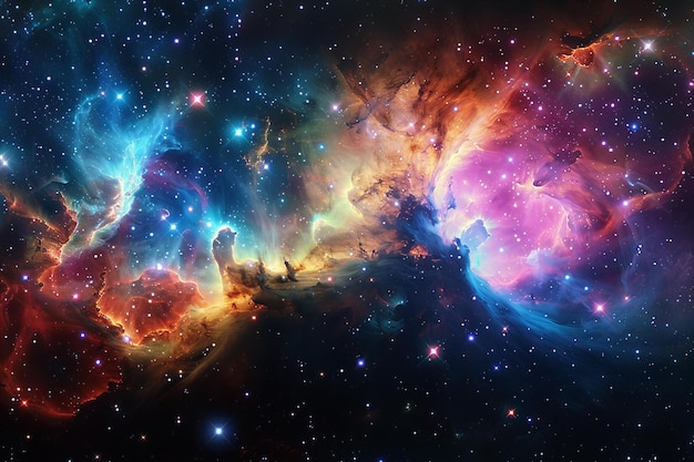 Avec une nébuleuse colorée dans l'espace profond avec des étoiles et des galaxies en arrière-plan détail photoréaliste