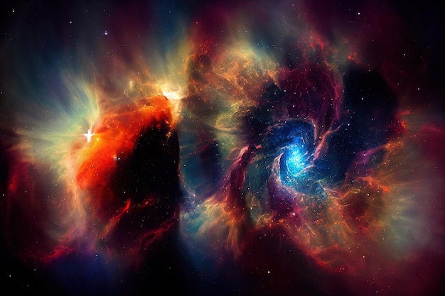 Nébuleuse de l'espace profond dans de beaux nuages de couleur Exploration spatiale de l'explosion d'étoiles Generative Ai