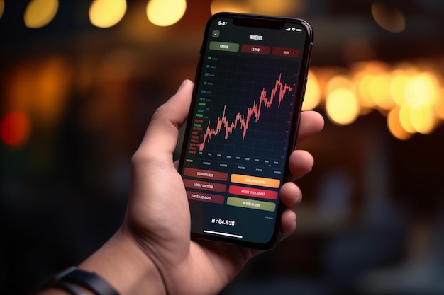 négociant en actions investisseur homme utilisant une application de téléphone intelligent ordre de négociation sur le marché boursier financier pour acheter ou