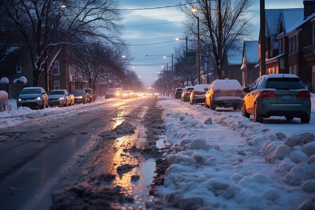 neige et boue sur les routes de la ville