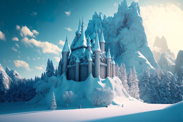 Neige et château de glace enchanté Images d'un environnement fantastique hivernal enneigé