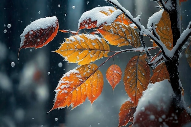 La neige et les feuilles d'automne